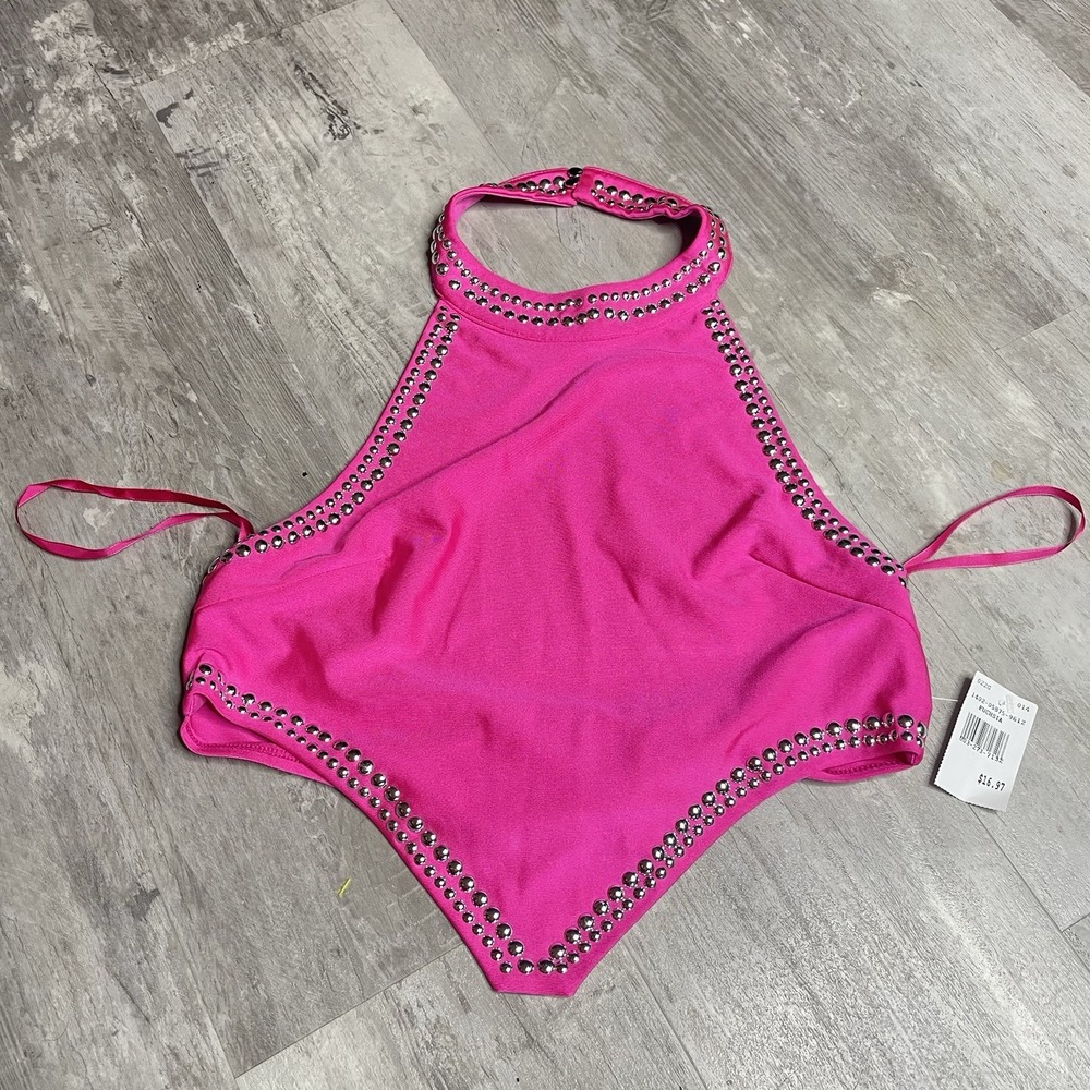 NEW JULIA by Love J‎ Satin Pink  Crop Top Blouse Sz L. Z-270